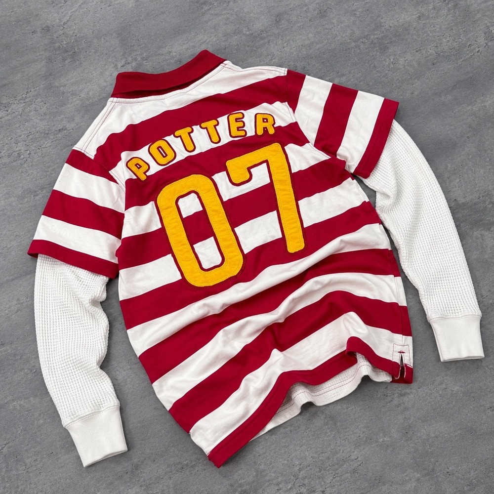 Y2K 2000's 00's Harry Potter 07 Gryffindor Red White Striped Rugby Polo Shirt